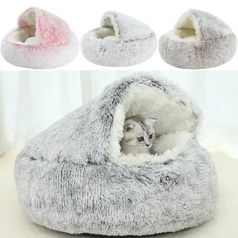 2-in-1 Winter Plush Cat Bed 🐾 – Warm Round Cushion & Sleeping Bag for Cats & Small Dogs