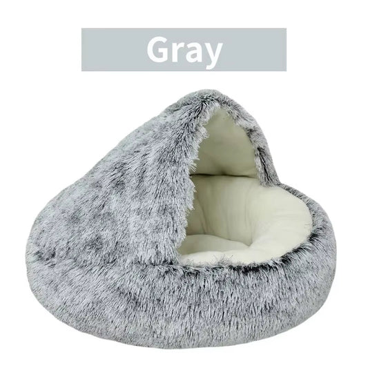 2-in-1 Winter-Plüsch-Katzenbett 🐾 – Warmes rundes Kissen &amp; Schlafsack für Katzen &amp; kleine Hunde 