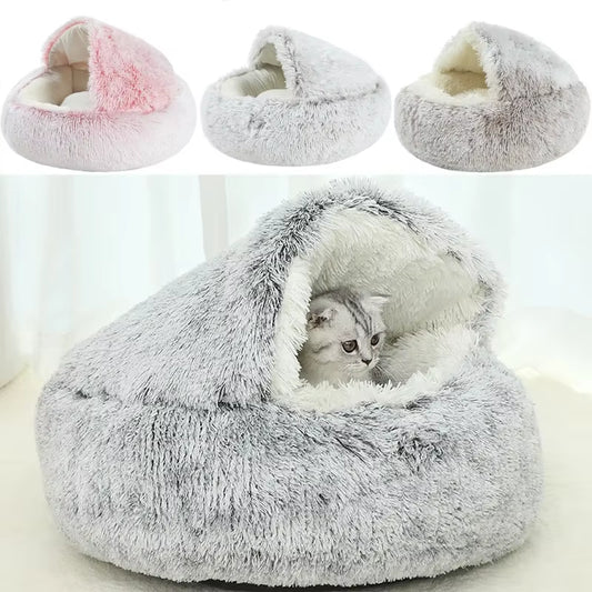 2-in-1 Winter Plush Cat Bed 🐾 – Warm Round Cushion & Sleeping Bag for Cats & Small Dogs
